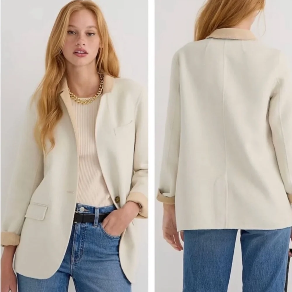J Crew | Leighton Blazer Double Faced Wool Cream Sand One Button Size 0